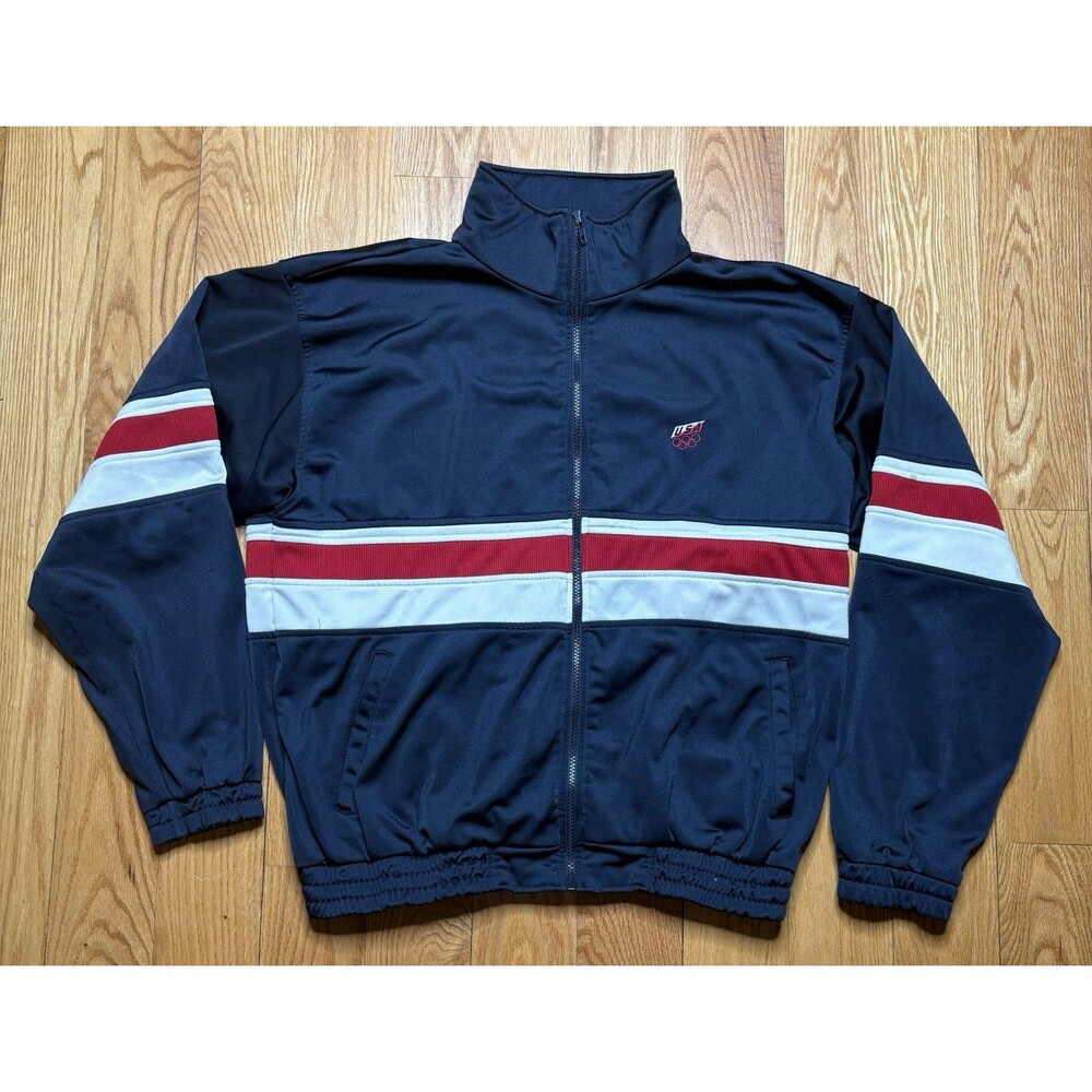 VTG USA Olympics Sweatshirt Size Large Blue Jacket Full Zip 90s JCPenney
